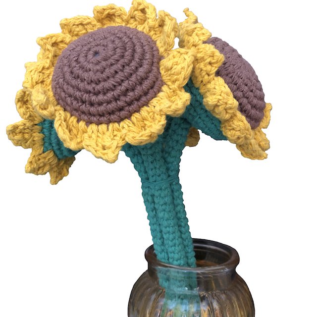 Luna-Leena zonnebloemboeket - Biologisch katoen - 4 bloemen - Handgehaakt in Nepal