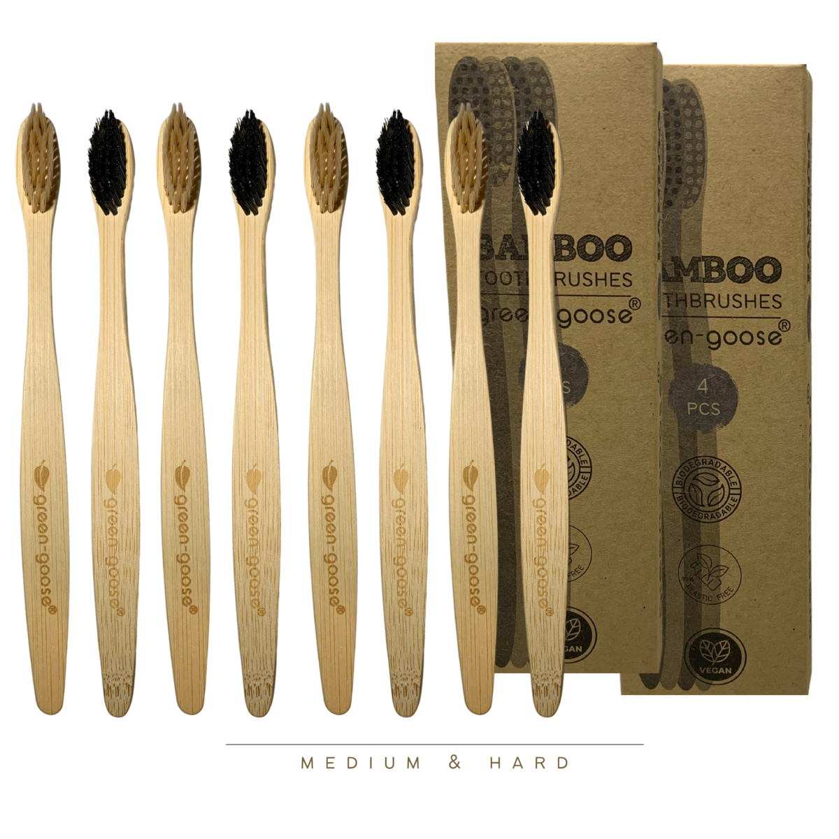 green-goose Bamboe Tandenborstels | 8 Stuks | Hard & Medium