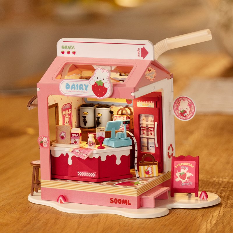 Robotime, DIY Huisje Strawberry Milk House , DS034, 15,5x11,6x18,3cm