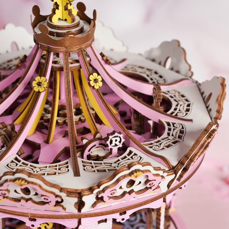 Muziekdoos Hout DIY 3D Puzzel Romantic Carousel Dream Version met LED, Robotime