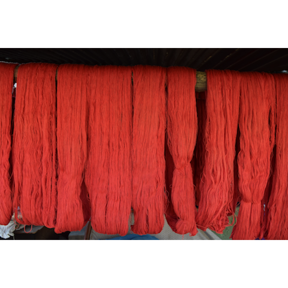 Luna-Leena kruk met paddestoelbekleding rood - Katoen & hout - Handgehaakt in Nepal