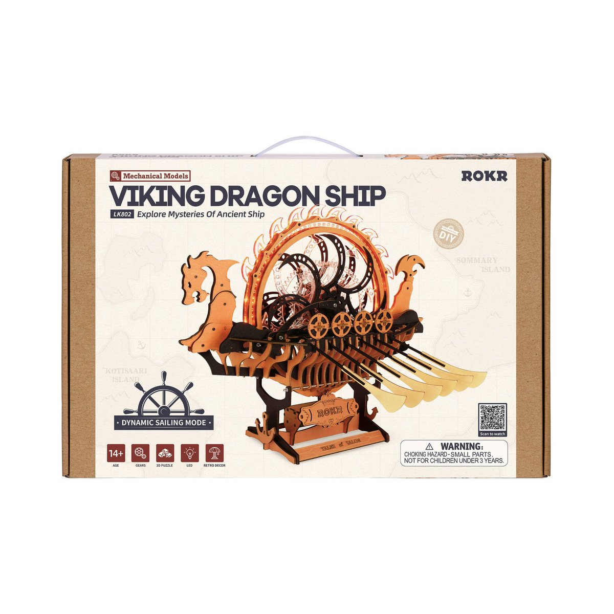 Robotime, DIY Houten Puzzel Dragon Viking Ship, Mechanical Model, LK802, 36,7x46x46.5cm