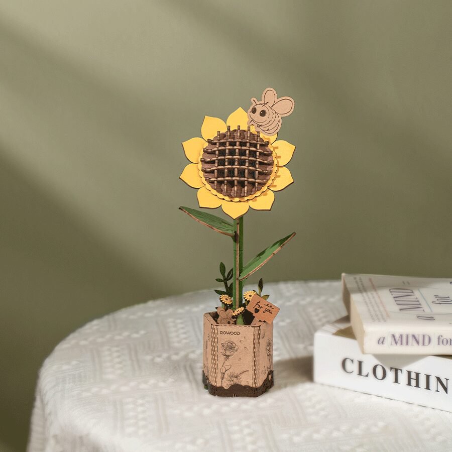 Robotime, DIY Houten Bloem Sun Flower, Zonnebloem, TW011, 9,5x8,5x23cm