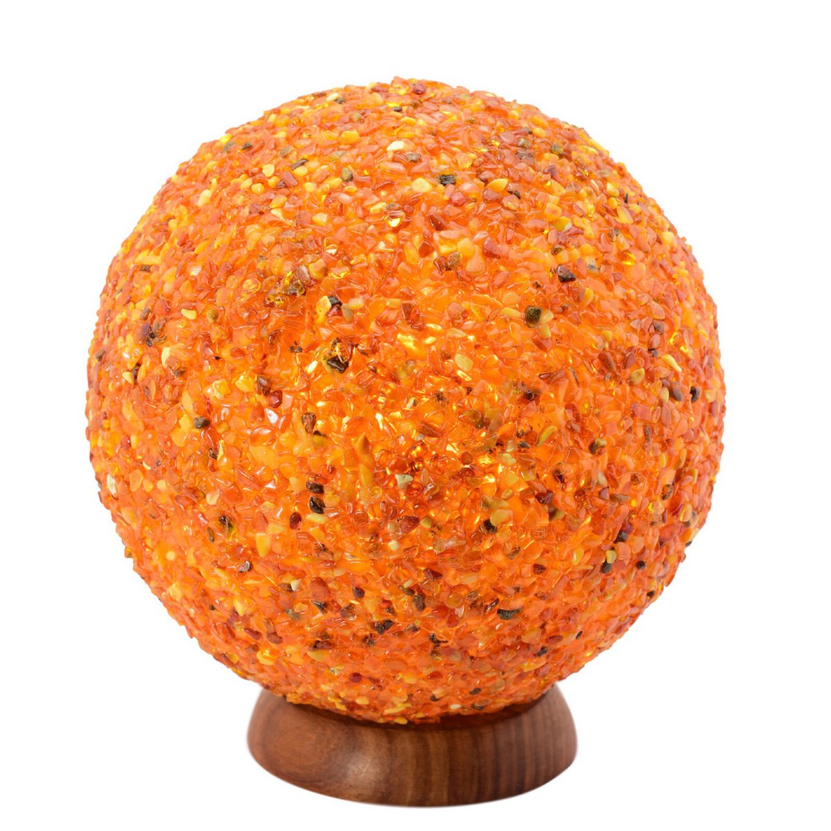 Himalaya Salt Dreams, Verlichte Amber Lamp op Houten voet, Ø ca. 20 cm, H ca. 22,5 cm
