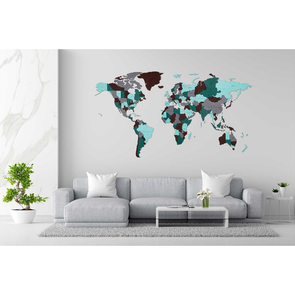 Eco Wood Art (EWA) Houten Wandpuzzel Wereldkaart Emerald Planet, Size L