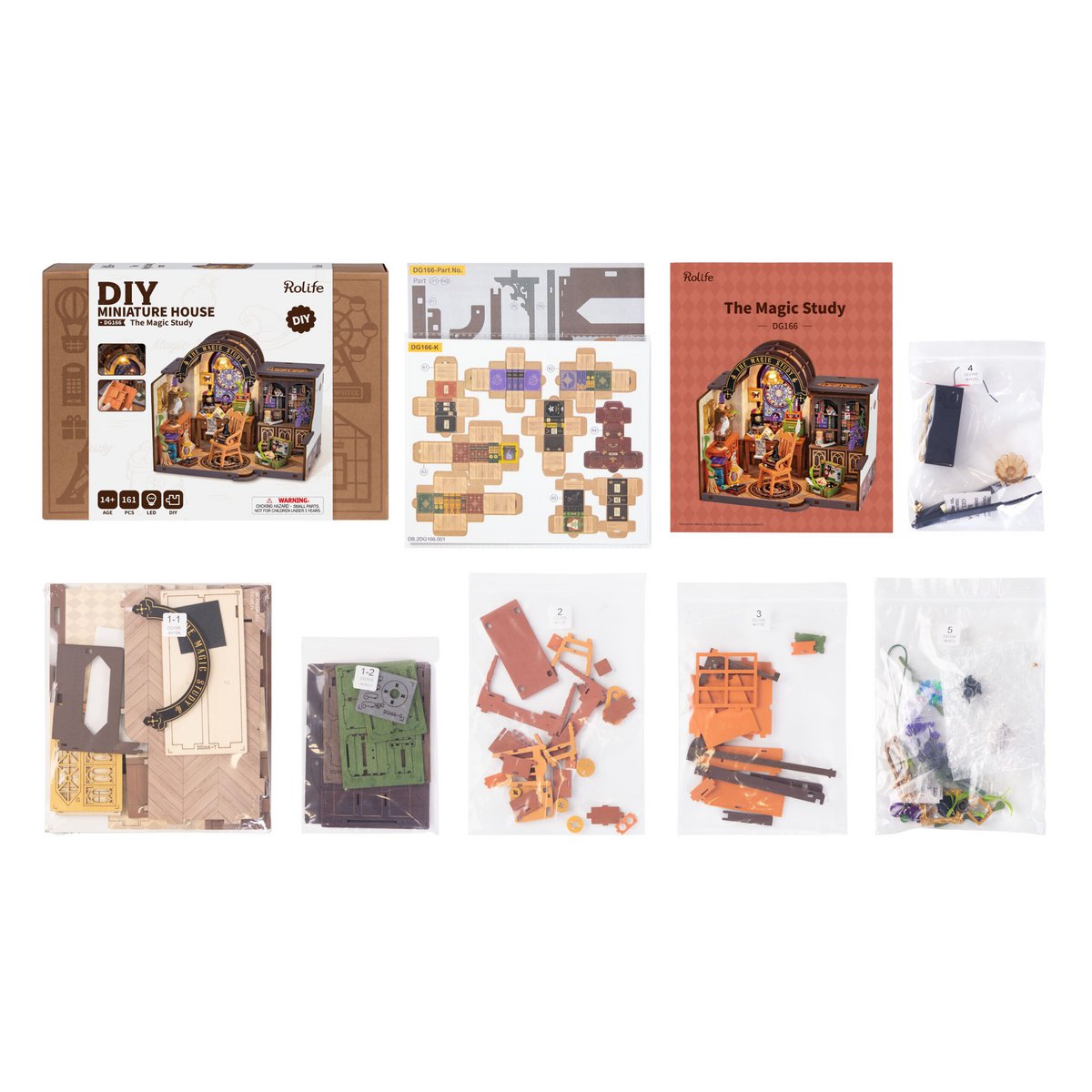 Robotime, DIY Huisje The Magic Study met LED verlichting, DG166, 21x13x19cm