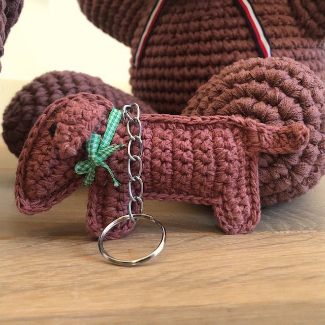 Luna -Leena Keychain Dachshund Dog Jackie - Bag Charm - Organic Cotton - Hand Crochet in Nepal