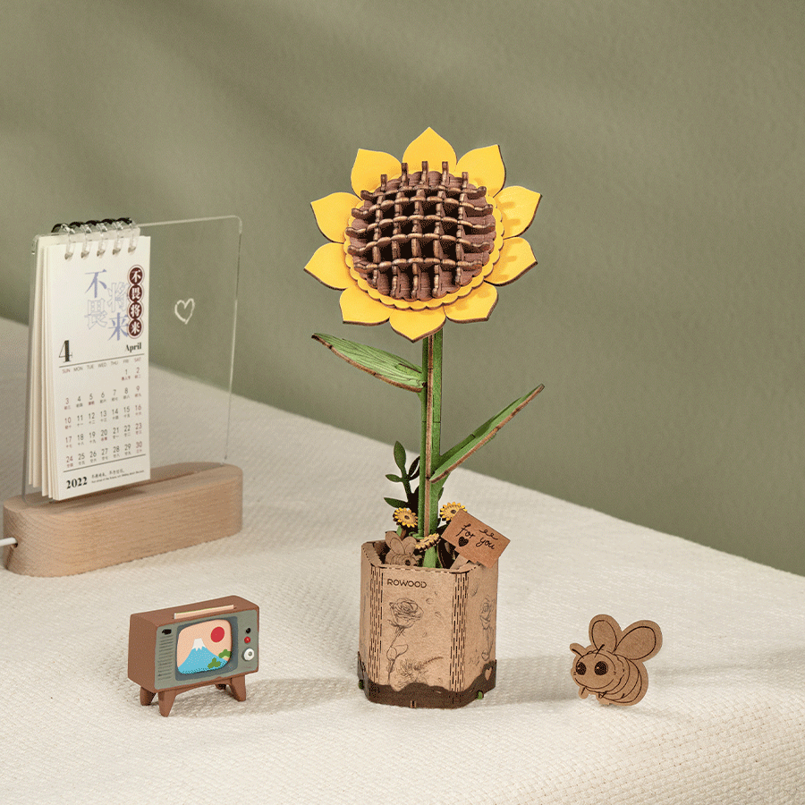 Robotime, DIY Houten Bloem, Chamomile/Kamille, TW061, 9,5x9x22,5cm