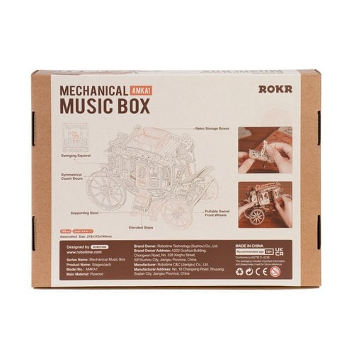 Robotime, Muziekdoosje Hout DIY 3D Mechanical Music Box Stagecoach/ Mechanische Muziekdoos Koets, AMKA1, 21,8x11,2x14,6cm