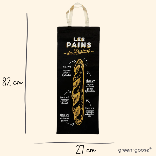 green-goose Katoenen Broodzak XXL - 27x82 cm - Zwart/Geel