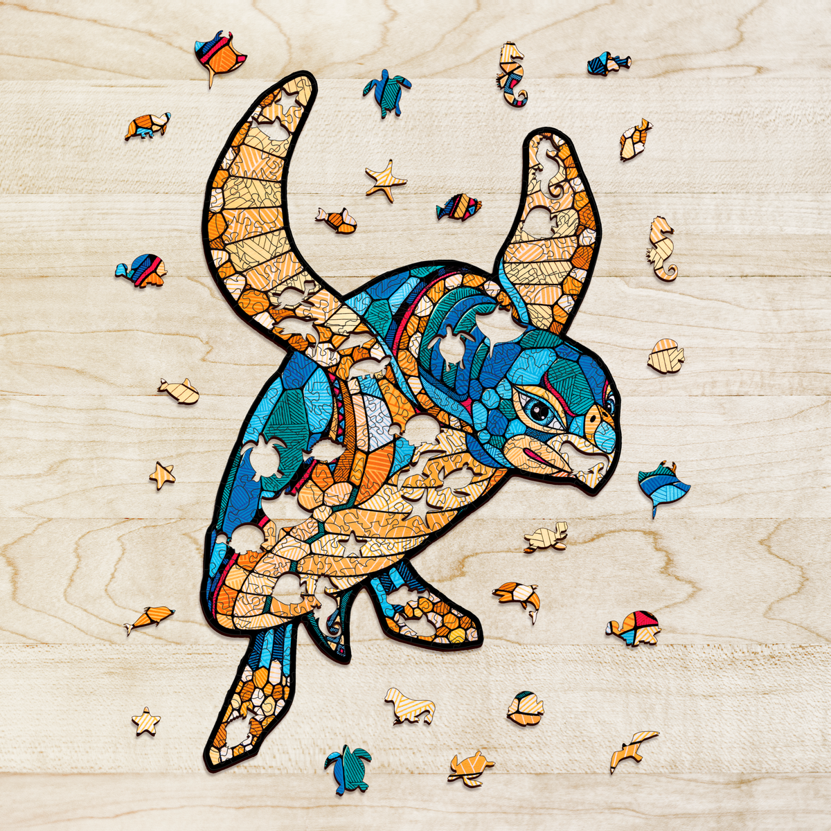 Eco Wood Art (EWA) Houten Legpuzzel Schildpad/ Turtle Size M