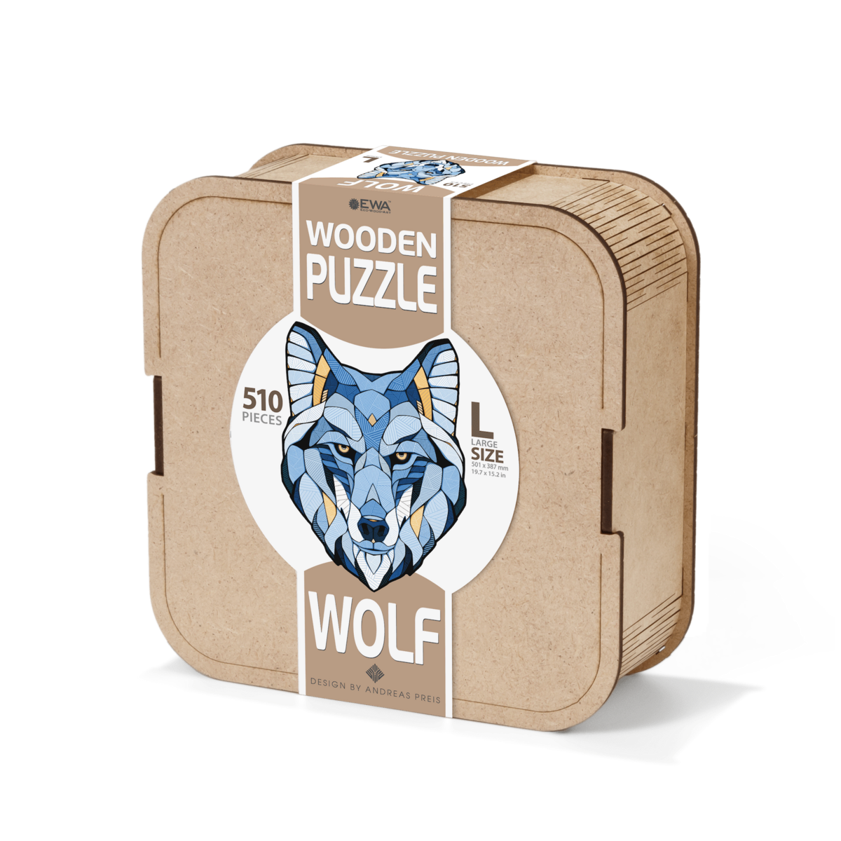 Eco Wood Art (EWA) Houten Legpuzzel Wolf, Size L, Houten Doos