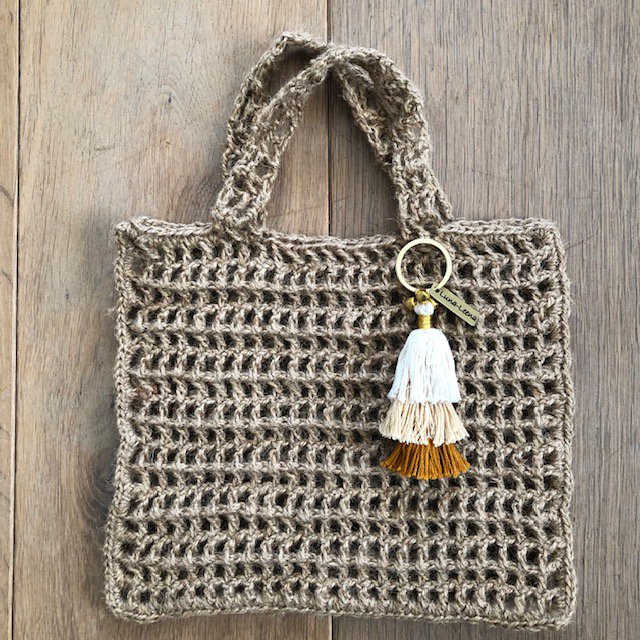 Luna -Leena Keychain Tassels Brown - Organic Cotton - Handmade in Nepal