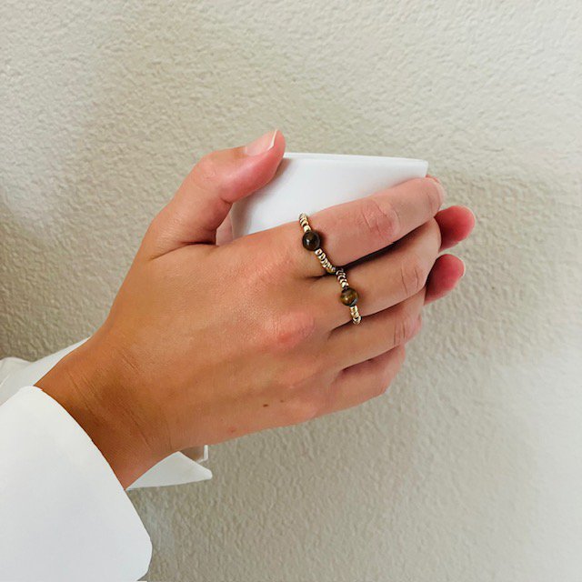 Luna-Leena - Ring - Tiger eye bruin - Handgemaakt van een bestaande ketting in Nepal