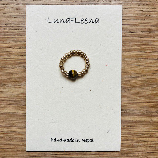 Luna-Leena - Ring - Tiger eye bruin - Handgemaakt van een bestaande ketting in Nepal