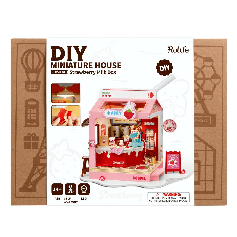 Robotime, DIY Huisje Strawberry Milk House , DS034, 15,5x11,6x18,3cm