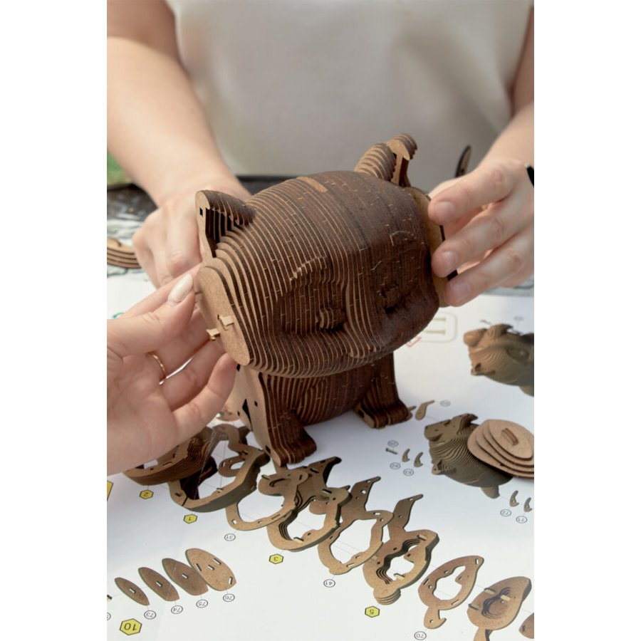 Eco Wood Art (EWA) 3D Houten Bouwset Spaarpot Kat/Cat, 3793, 13,6x12,7x14,1cm