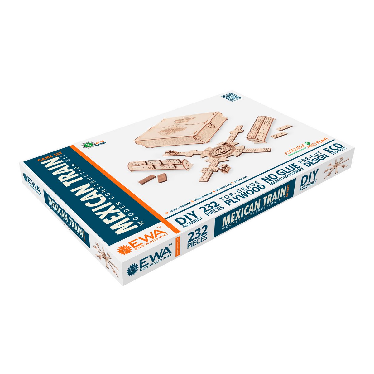 Eco Wood Art (EWA) 3D Houten Meganische Puzzel, Dominospelvariant Mexican Train