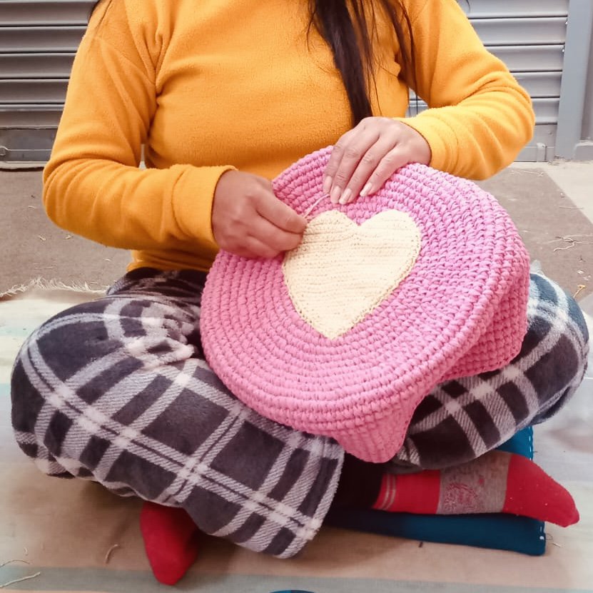 Luna-Leena kruk met hoes hartroze - Katoen & hout - Handgehaakt in Nepal