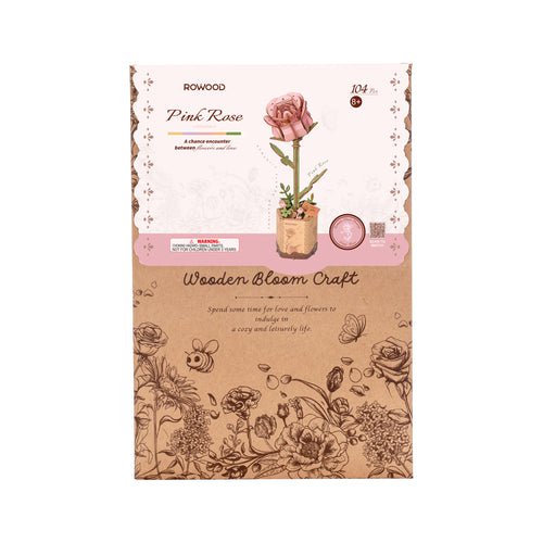 Robotime, DIY Houten Bloem Pink Rose, Roze Roos, TW041, 8,5x6,5x21cm