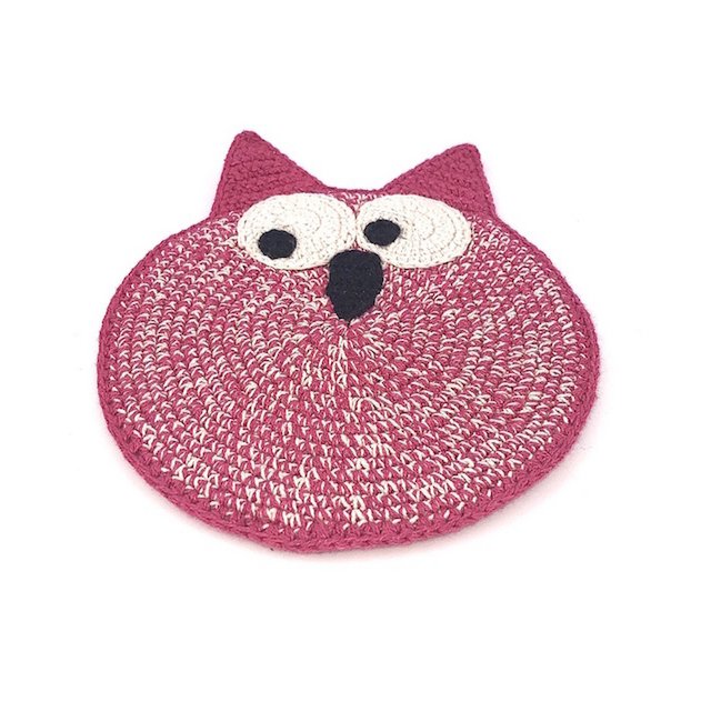 Luna-Leena uil plat knuffeldoekje met geluid - Roze - Biologisch katoen - Handgehaakt in Nepal
