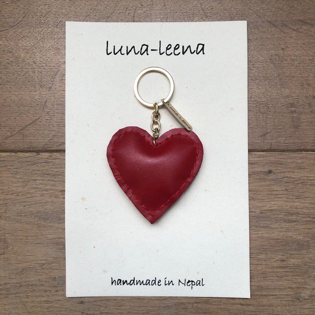 Luna-Leena Keychain Heart Rood - 100% leer - Handgemaakt in Nepal