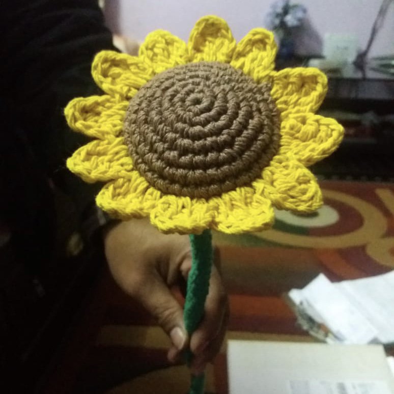 Luna-Leena zonnebloemboeket - Biologisch katoen - 4 bloemen - Handgehaakt in Nepal