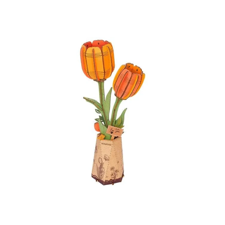Robotime, DIY Houten Bloem Orange Tulip, Oranje Tulp, TW081