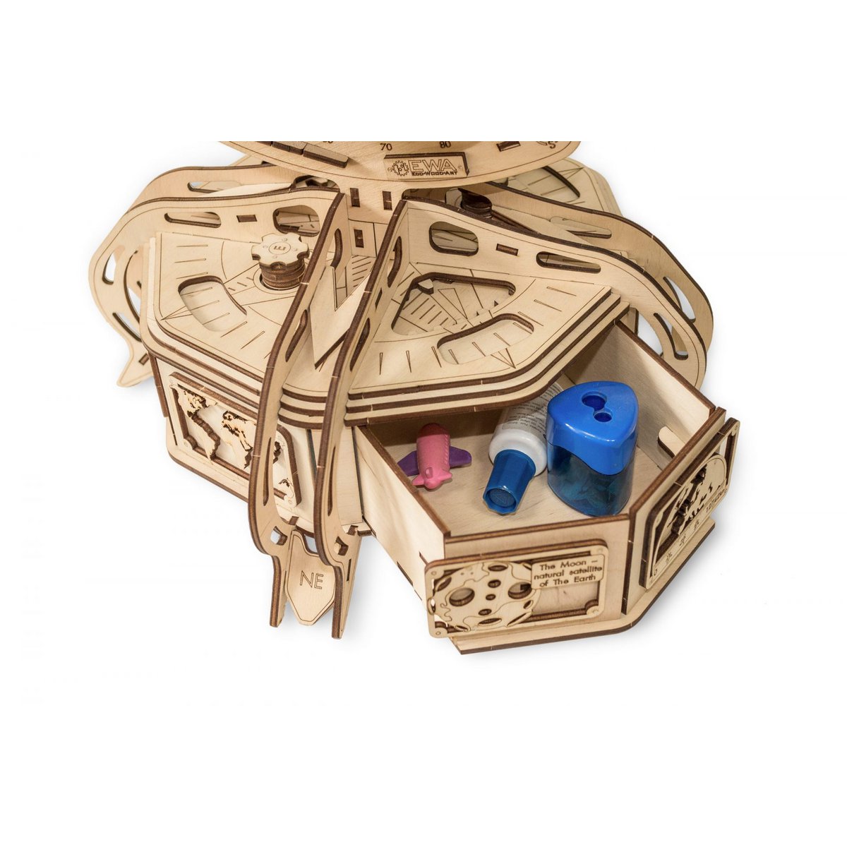 Eco Wood Art (EWA) 3D Mechanische Puzzel Globe Blauw