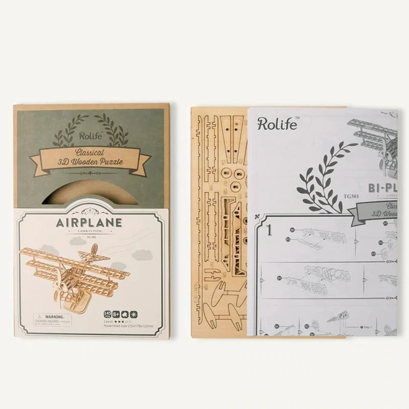 Robotime, 3D Houten Puzzel Vliegtuig