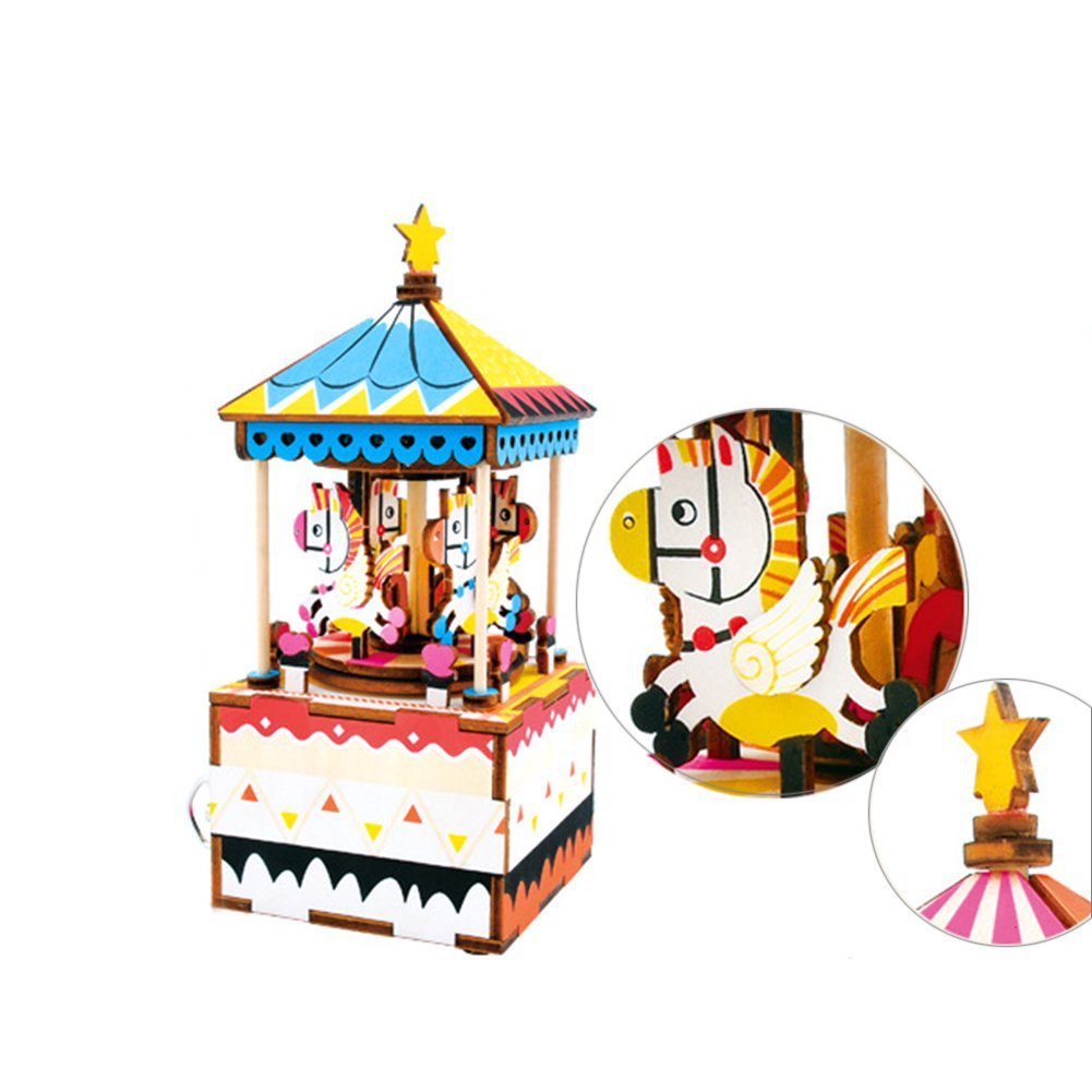 Muziekdoos Hout DIY 3D Puzzel Merry-Go-Round, Robotime