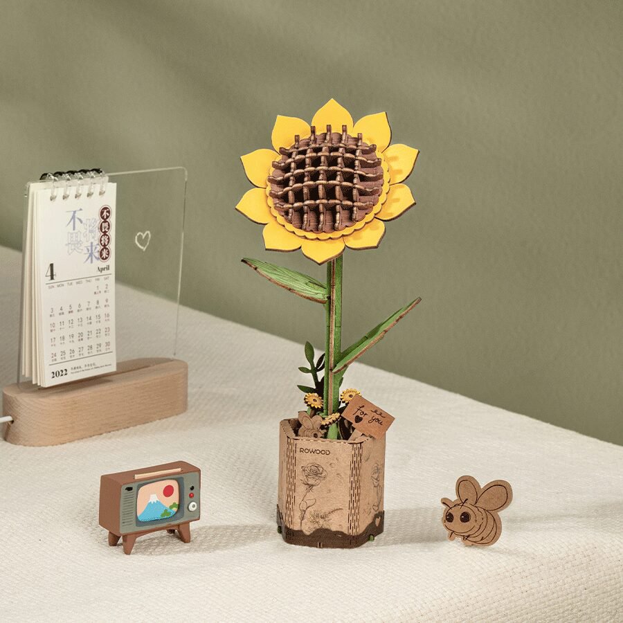 Robotime, DIY Houten Bloem Sun Flower, Zonnebloem, TW011, 9,5x8,5x23cm