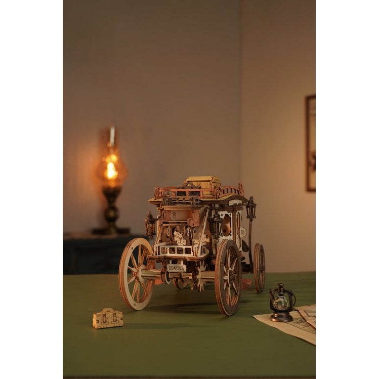 Robotime, Muziekdoosje Hout DIY 3D Mechanical Music Box Stagecoach/ Mechanische Muziekdoos Koets, AMKA1, 21,8x11,2x14,6cm