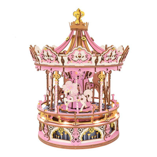 Muziekdoos Hout DIY 3D Puzzel Romantic Carousel Dream Version met LED, Robotime