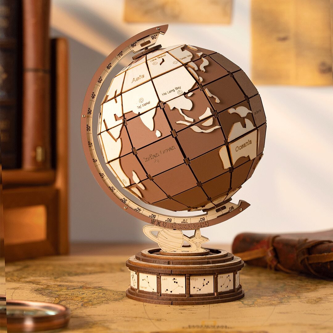 Robotime, 3D Houten Puzzel Globe Wonders, TGM01, 16,2x14,6x23,4cm