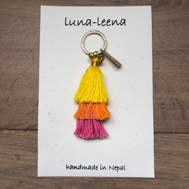 Luna-Leena Keychain Tassels Yellow - Organic Cotton - Handmade in Nepal