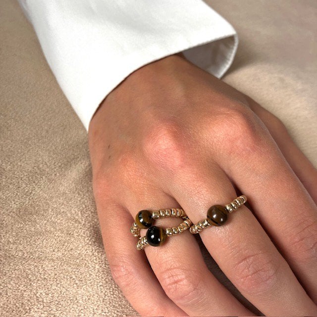 Luna-Leena - Ring - Tiger eye bruin - Handgemaakt van een bestaande ketting in Nepal