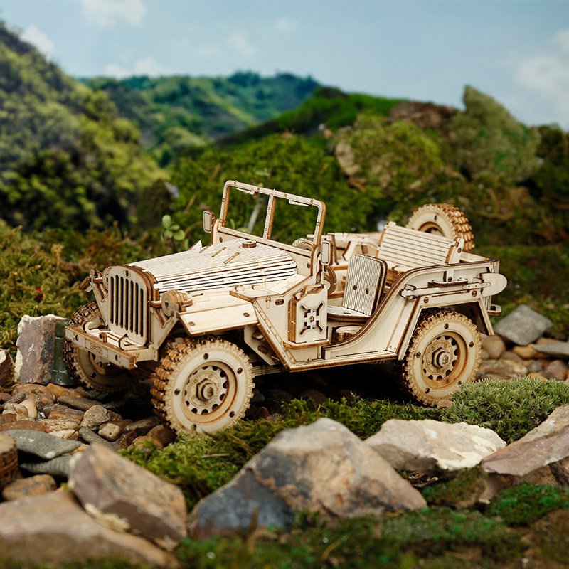 Robotime, Houten Puzzel 3D Army Field Car, 18,9 x 9,9 x 8,9 cm