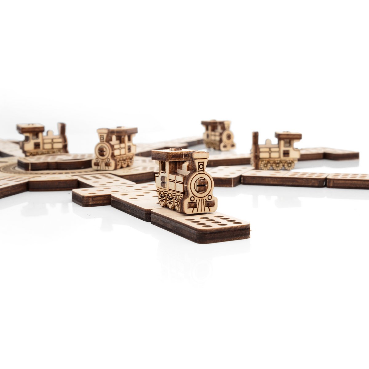 Eco Wood Art (EWA) 3D Houten Meganische Puzzel, Dominospelvariant Mexican Train