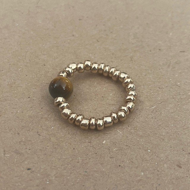 Luna-Leena - Ring - Tiger eye bruin - Handgemaakt van een bestaande ketting in Nepal