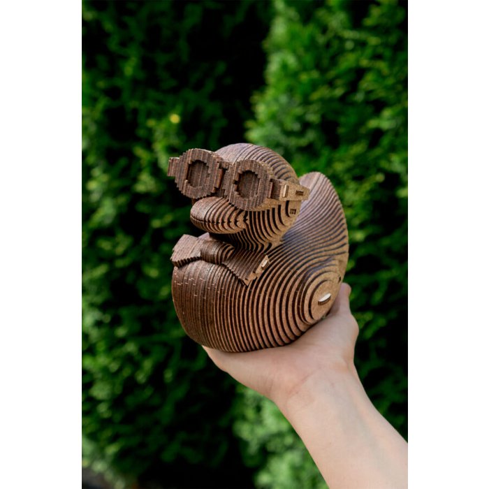 Eco Wood Art (EWA) 3D Houten Bouwset Spaarpot Eend/Duck, 3816, 12,7x10,7x12,8cm