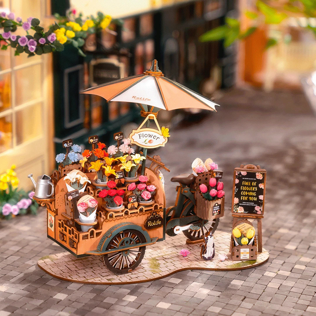 Robotime, DIY 3D Houten Modelbouwpakket, Blossom Cart, TGS03, 24,2x16,3x21cm