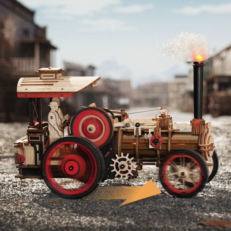 Robotime, 3D DIY Houten Modelbouwpakket Steam Engine, LKA01, 32x6x23,5cm