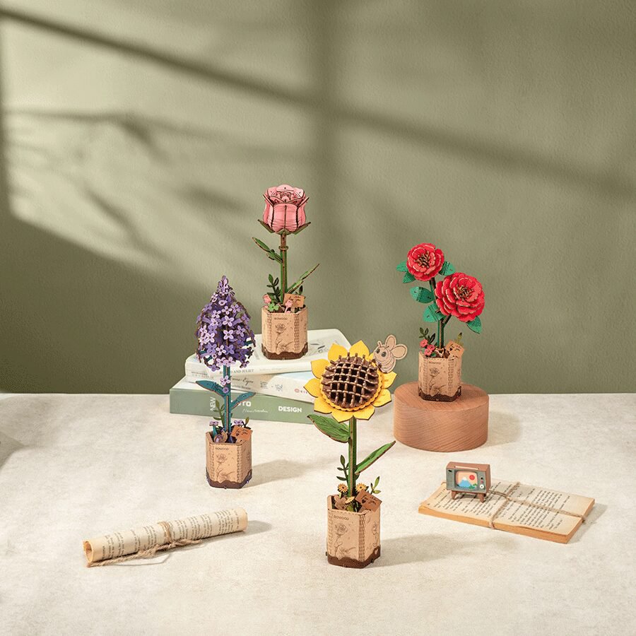 Robotime, DIY Houten Bloem Sun Flower, Zonnebloem, TW011, 9,5x8,5x23cm
