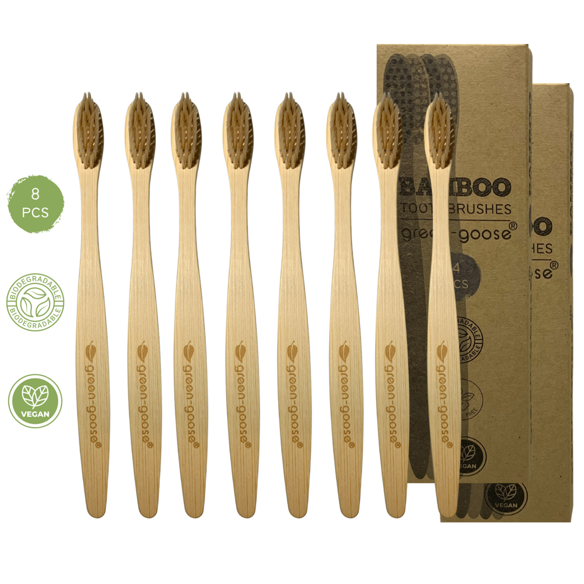 green-goose Bamboe Tandenborstels | 8 Stuks | Medium