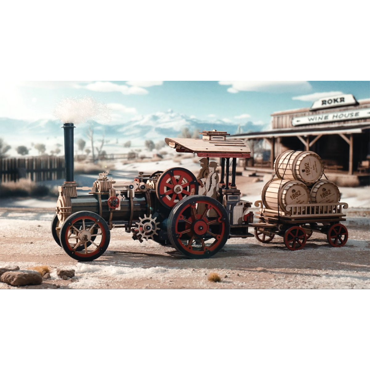 Robotime, 3D DIY Houten Modelbouwpakket Steam Engine, LKA01, 32x6x23,5cm