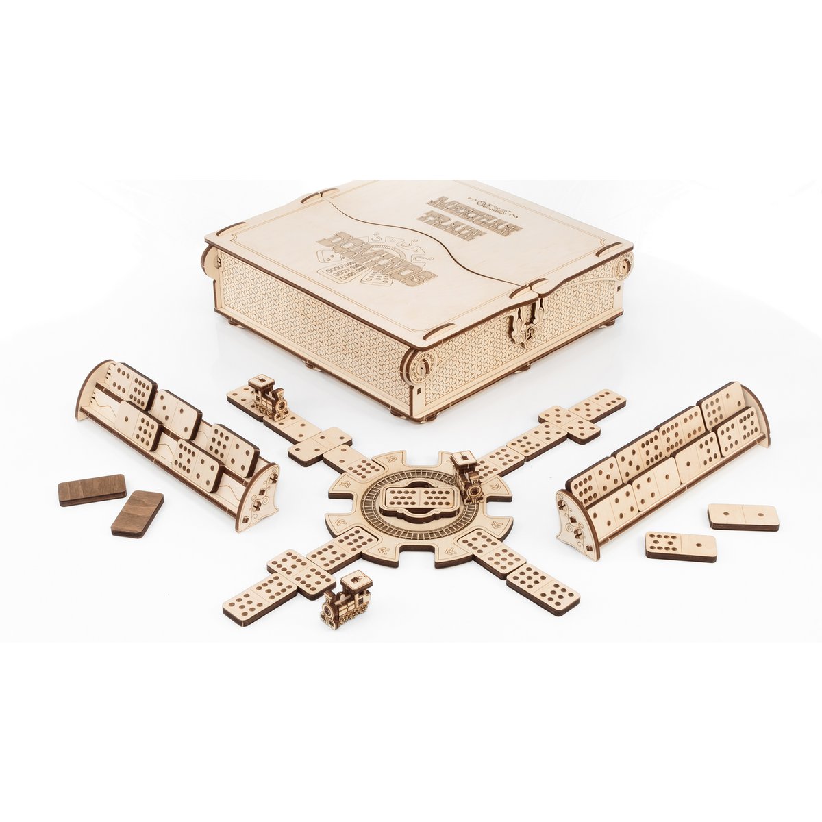 Eco Wood Art (EWA) 3D Houten Meganische Puzzel, Dominospelvariant Mexican Train