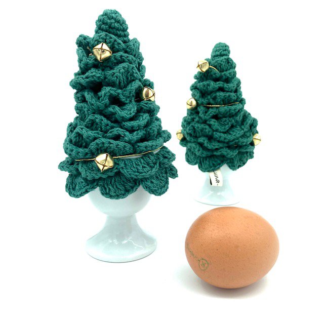 Luna-Leena 2x eierwarmer kerstboom groen/goud - Biologisch Katoen - Handgehaakt in Nepal