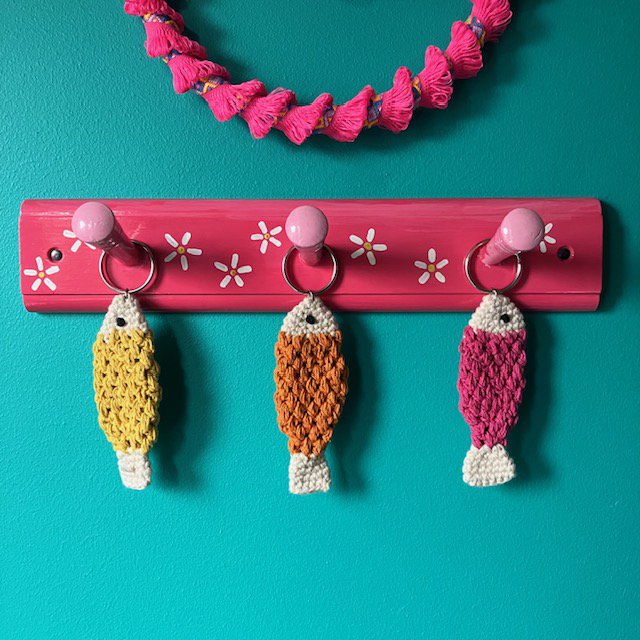 Luna-Leena Keychain Fish - Bag Charm - Geel - Organisch katoen - Handhaak in Nepal - Baghanger