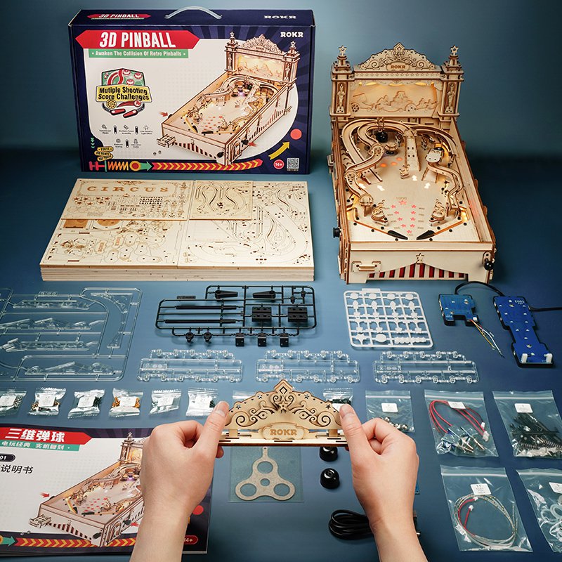Robotime, 3D Houten Puzzel Flipperkast/Pinball Machine